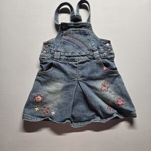 Denim Kids Over All Skirt with Embroidered Accents